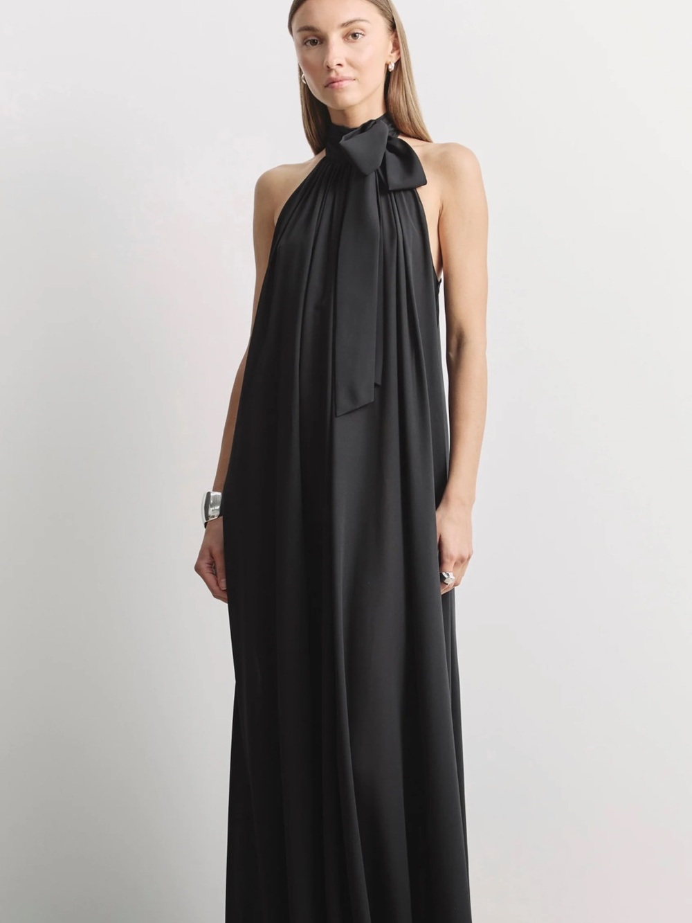 Sleeveless Black Halter Tie Maxi Dress